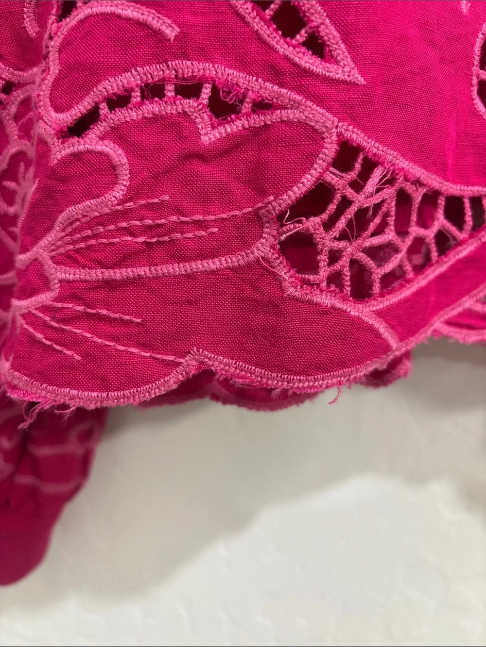 Anthropologie Women's Embroidered Long Sleeve Top - Fuchsia Pink